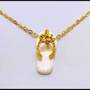 Gold Plated Natural Seashell Flip-Flop with Flower